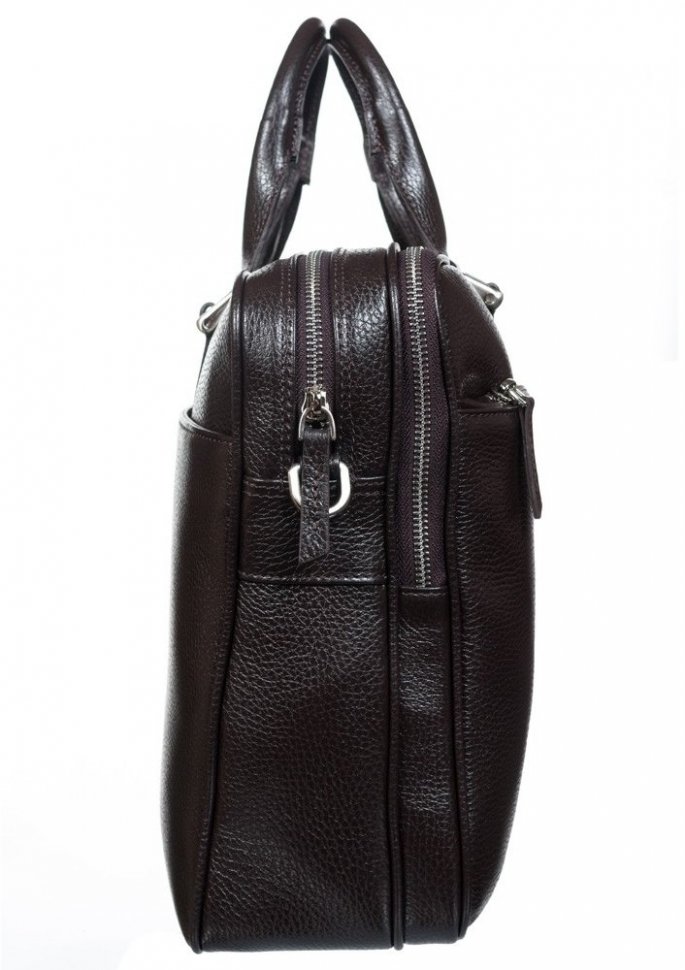 Темно-коричневая мужская сумка-портфель из фактурной кожи на две молнии DESISAN (19105)
