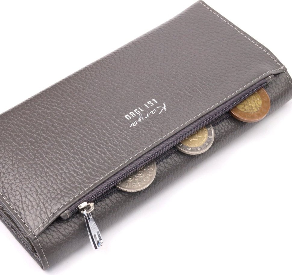 Сірий місткий жіночий гаманець з натуральної шкіри KARYA (2421020)