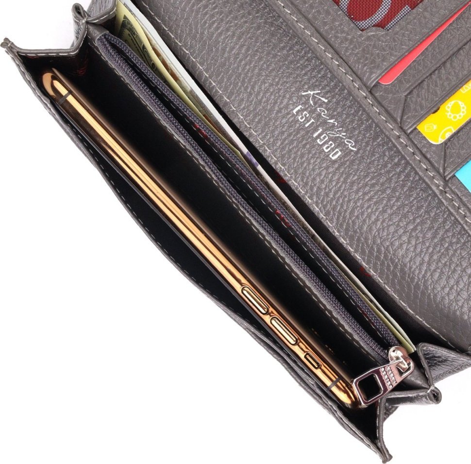 Сірий місткий жіночий гаманець з натуральної шкіри KARYA (2421020)