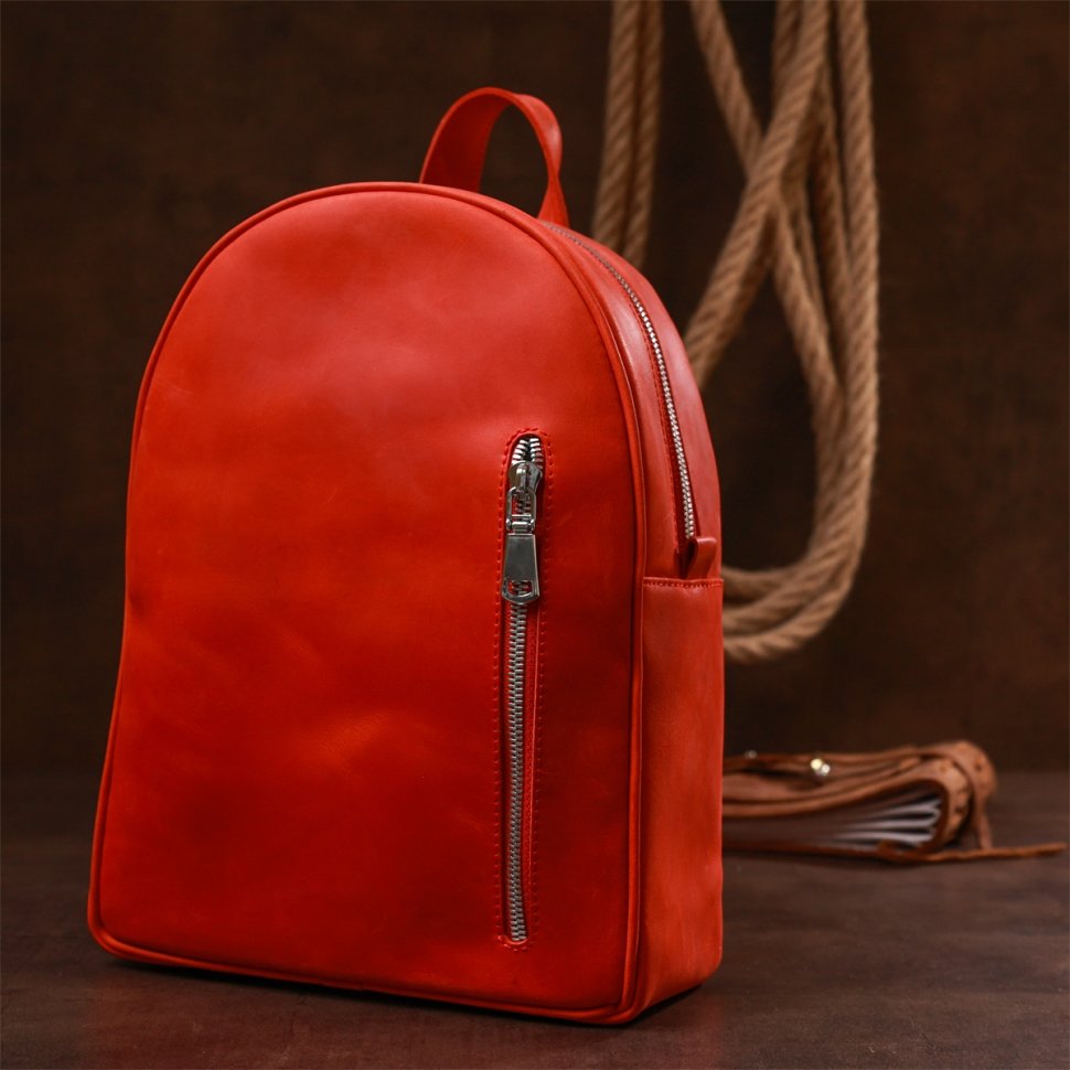 Кожаный женский рюкзак красного цвета в винтажном стиле Shvigel (16327)
