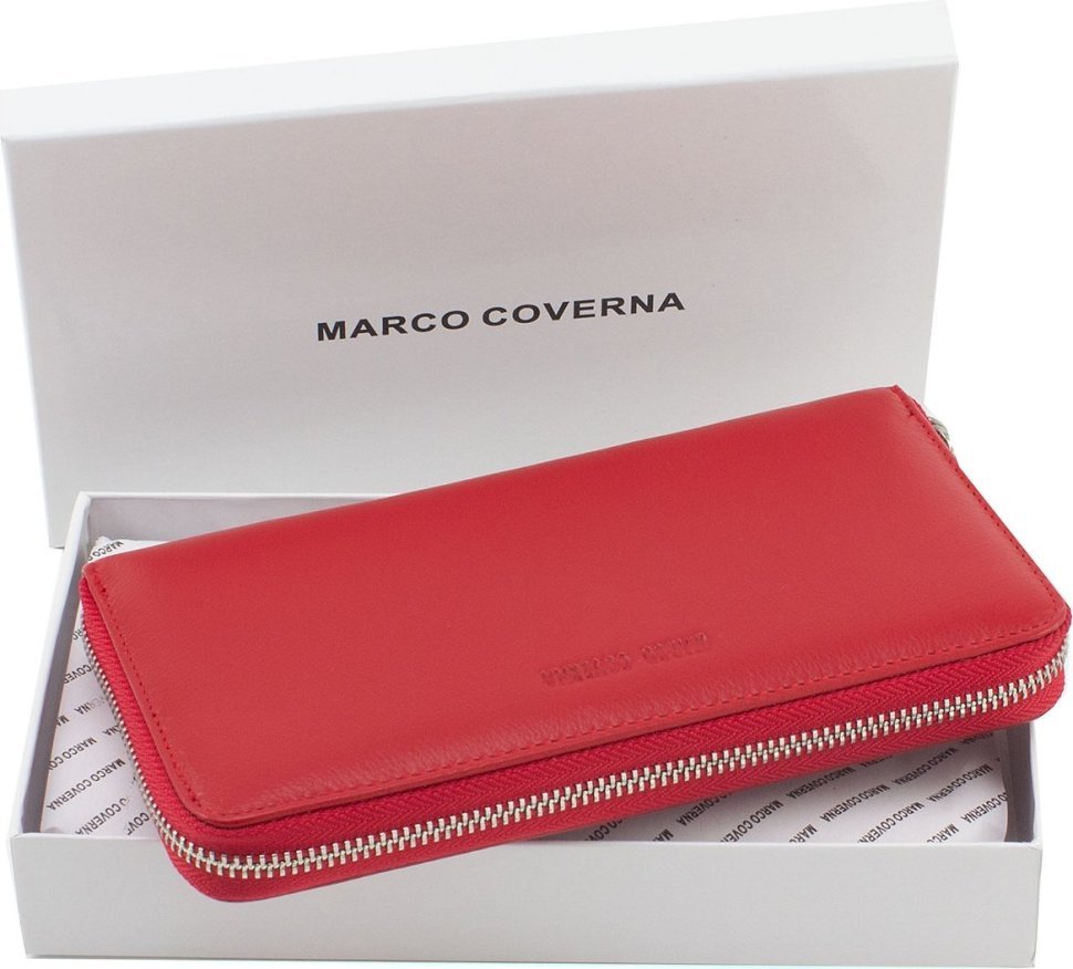 Шкіряний жіночий гаманець червоного кольору на блискавці Marco Coverna (17724)