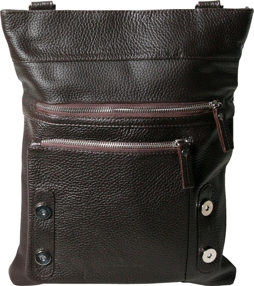 Коричнева шкіряна сумка на плече вертикального типу для чоловіків Vip Collection (21097)