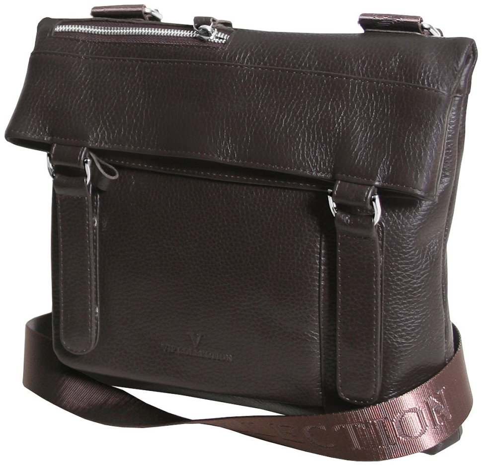 Коричневая кожаная сумка на плечо вертикального типа для мужчин Vip Collection (21097)