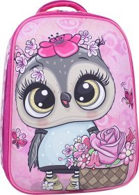 Школьный текстильный рюкзак для девочек малинового цвета с принтом совы Bagland (55334)