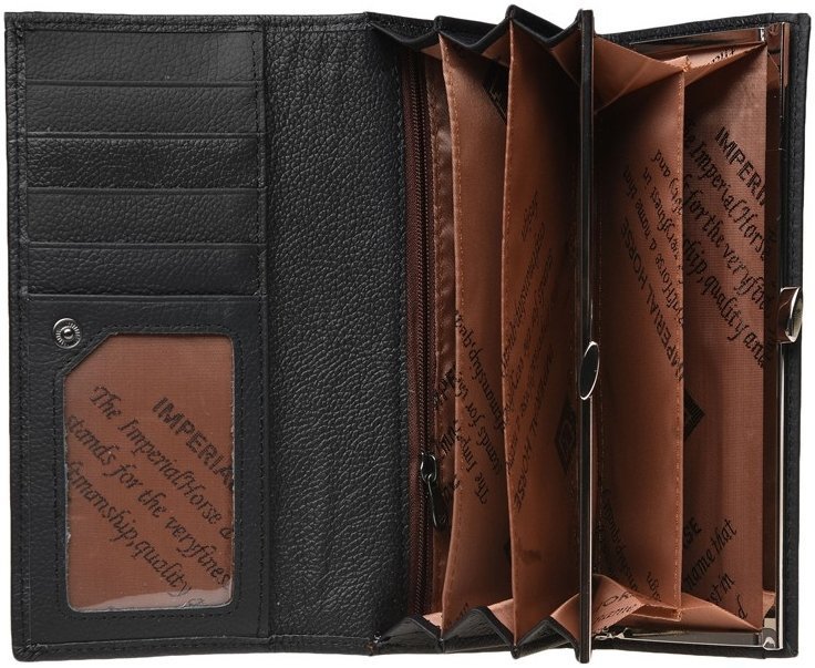 Довгий жіночий шкіряний гаманець чорного кольору з клапаном Horse Imperial 66234