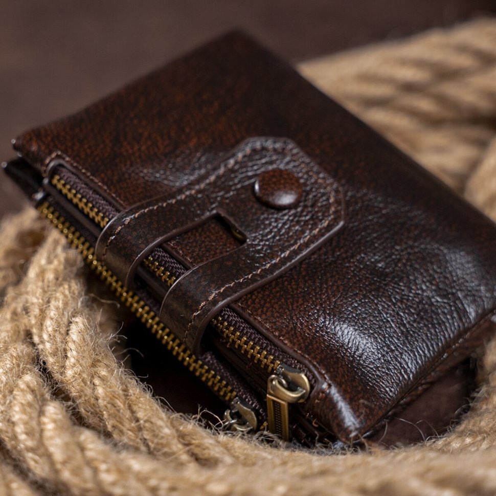 Темно-коричневий чоловічий гаманець з м'якої гладкої шкіри на кнопці Vintage (2414602)