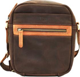 Шкіряна чоловіча сумка коричневого кольору з рудою вставкою VATTO (12075)