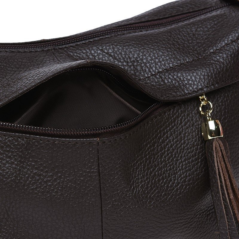 Горизонтальная кожаная сумка коричневого цвета на молнии Borsa Leather (19339)
