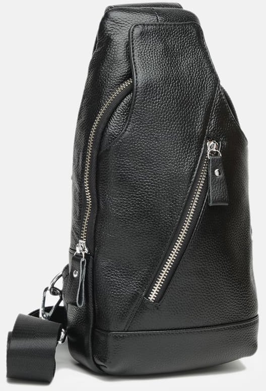 Середній чоловічий рюкзак-слінг із натуральної шкіри флотар чорного кольору Keizer (56734)