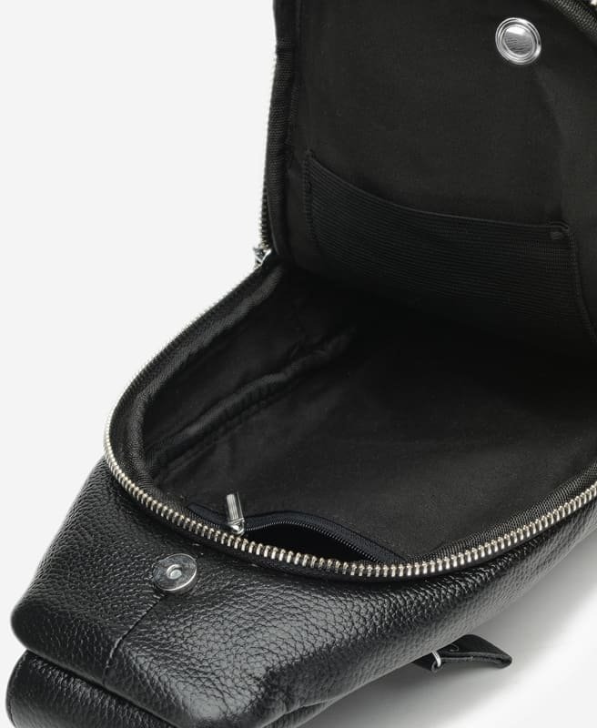 Средний мужской рюкзак-слинг из натуральной кожи флотар черного цвета Keizer (56734)