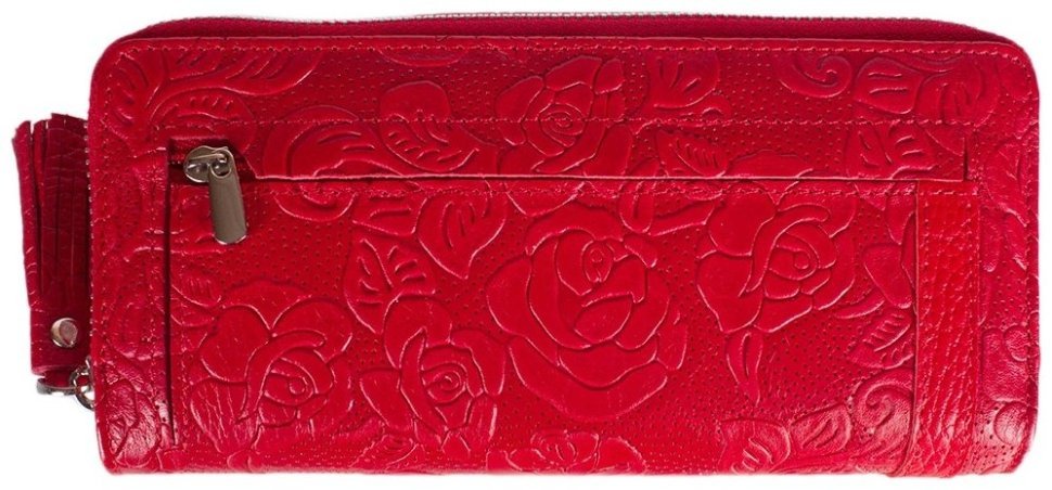 Большой женский кошелек красного цвета из кожи с тиснением цветов Desisan 107034 на 2 отделения modnotak фото №2