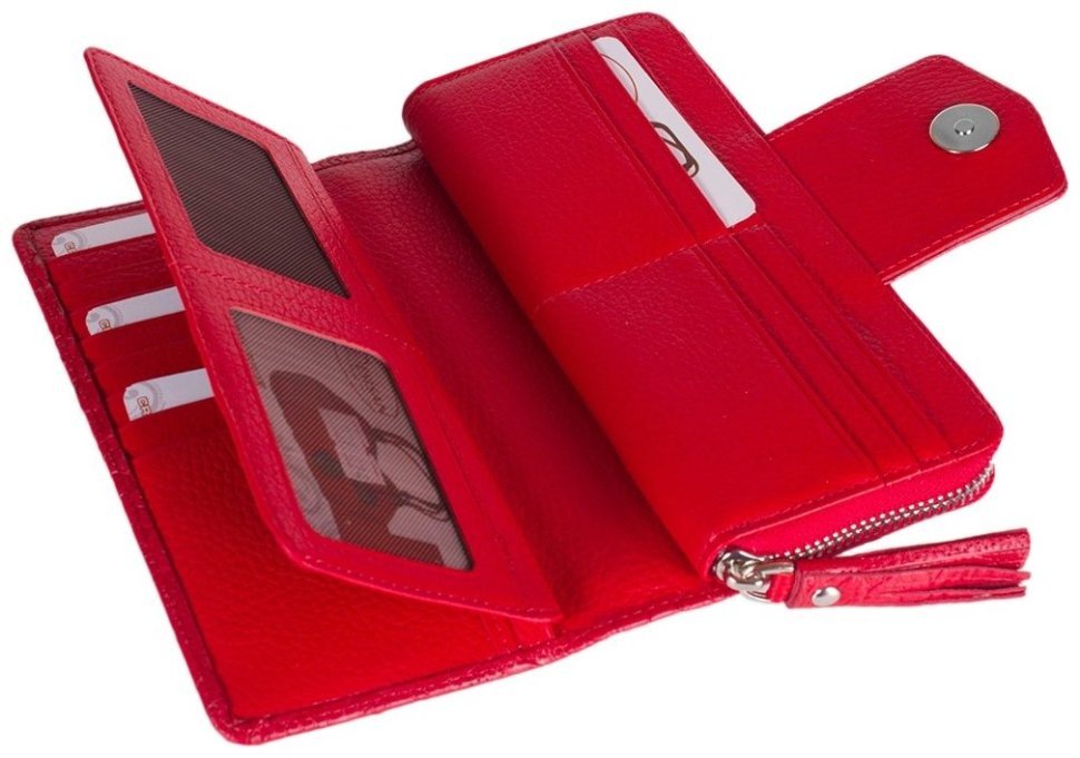 Большой женский кошелек красного цвета из кожи с тиснением цветов Desisan 107034 на 2 отделения modnotak фото №4