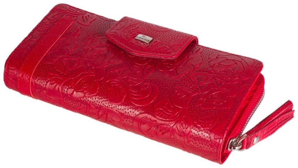 Большой женский кошелек красного цвета из кожи с тиснением цветов Desisan 107034 на 2 отделения modnotak фото №5