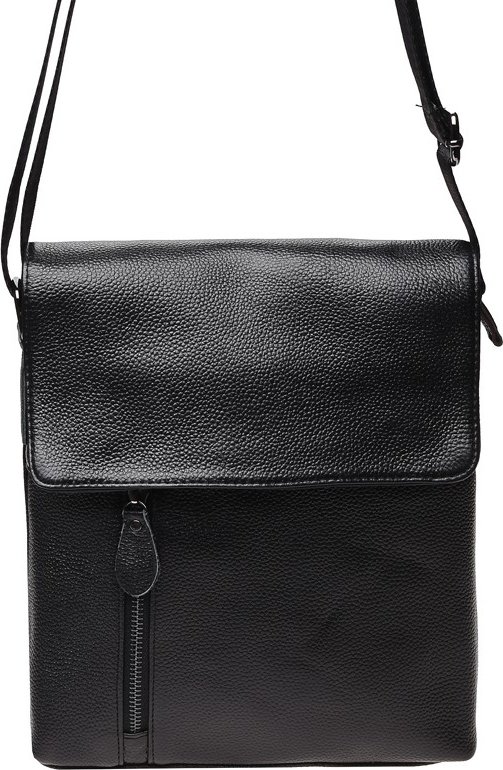 Чорна чоловіча сумка-планшет із зернистої шкіри із клапаном на магнітах Keizer (21343)