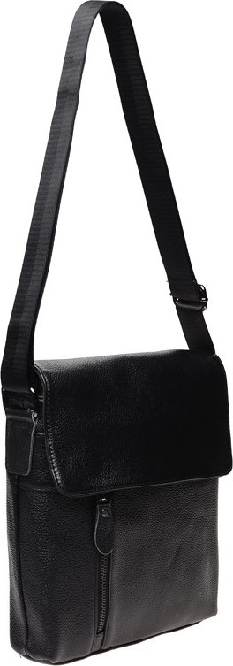 Черная мужская сумка-планшет из зернистой кожи с клапаном на магнитах Keizer (21343)