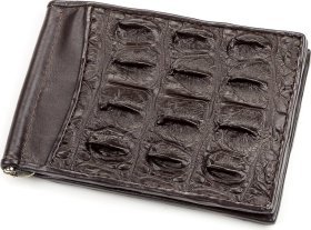 Коричневый зажим для денег из фактурной кожи крокодила CROCODILE LEATHER (024-18170)