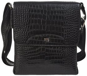 Сумка планшет для мужчин с клапаном на магните из натуральной кожи под крокодила DESISAN 107134 черная