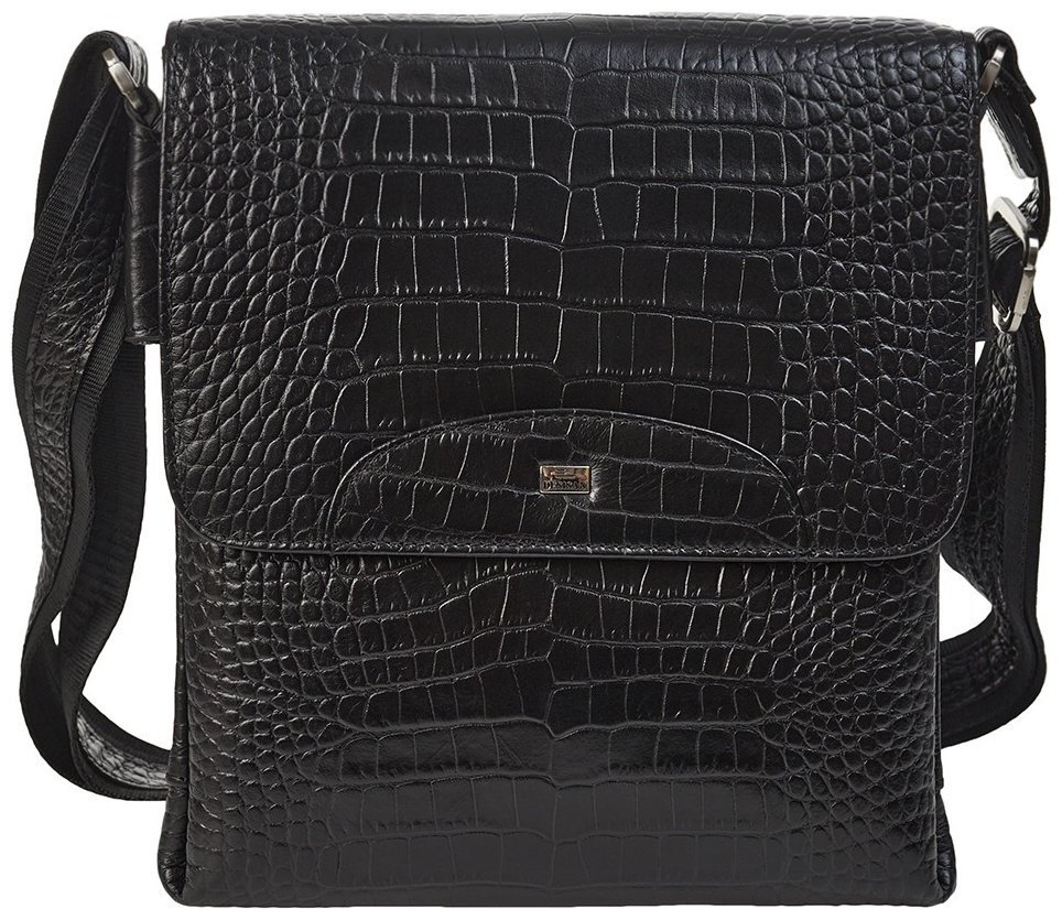 Сумка планшет для мужчин с клапаном на магните из натуральной кожи под крокодила DESISAN 107134 черная modnotak фото №1