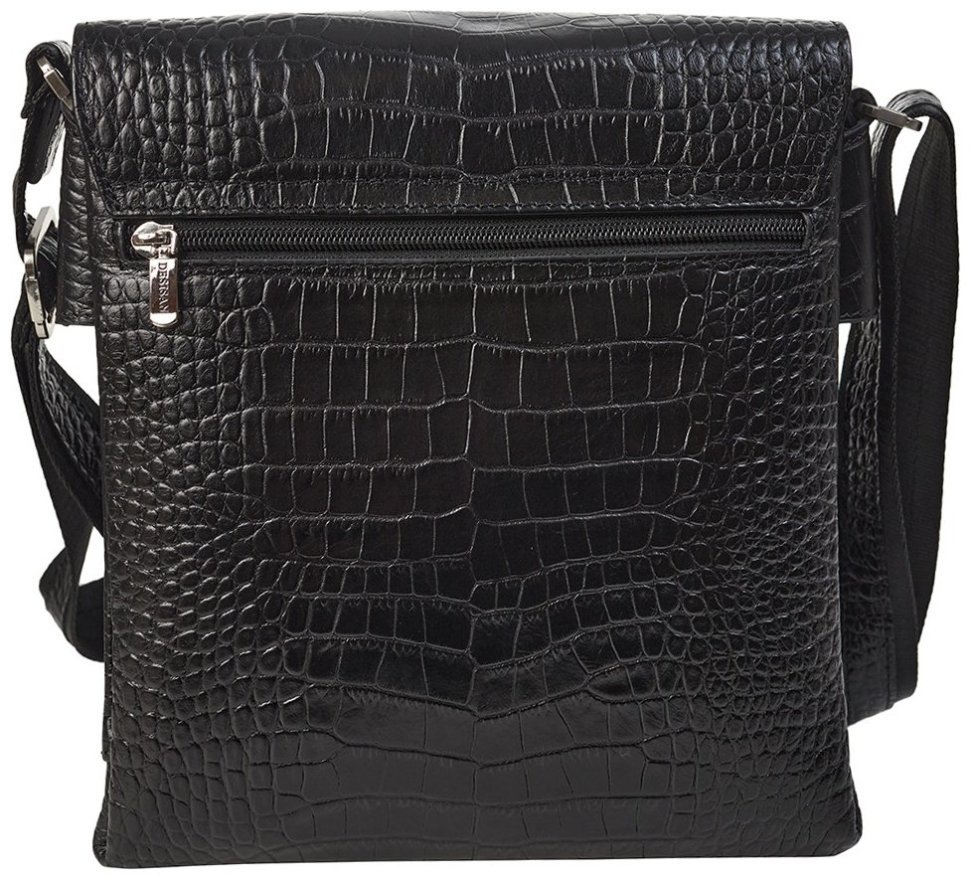 Сумка планшет для мужчин с клапаном на магните из натуральной кожи под крокодила DESISAN 107134 черная modnotak фото №4