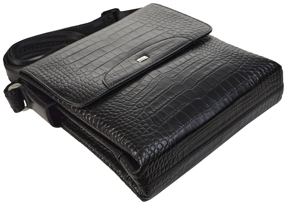 Сумка планшет для мужчин с клапаном на магните из натуральной кожи под крокодила DESISAN 107134 черная modnotak фото №5