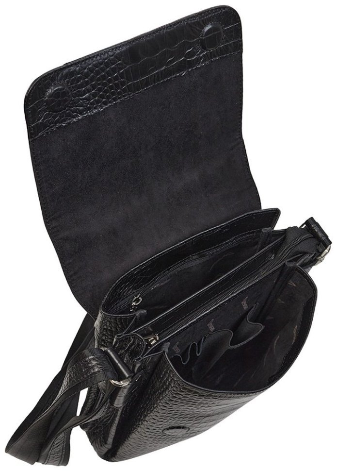 Сумка планшет для мужчин с клапаном на магните из натуральной кожи под крокодила DESISAN 107134 черная modnotak фото №6