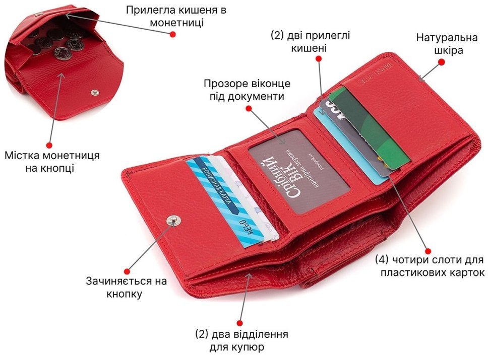 Червоний жіночий гаманець компактного розміру з натуральної шкіри ST Leather 1767234 modnotak фото №4