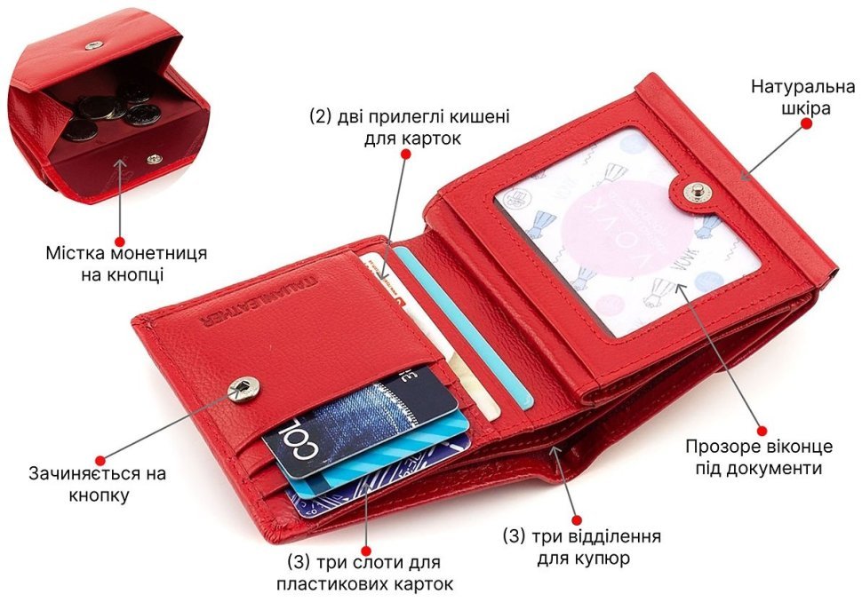 Красный женский кошелек небольшого размера из натуральной кожи ST Leather 1767334 modnotak фото №4
