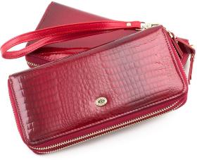 Лаковий гаманець червоного кольору на дві блискавки ST Leather (16312)