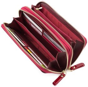 Лаковый кошелек красного цвета на две молнии ST Leather (16312)