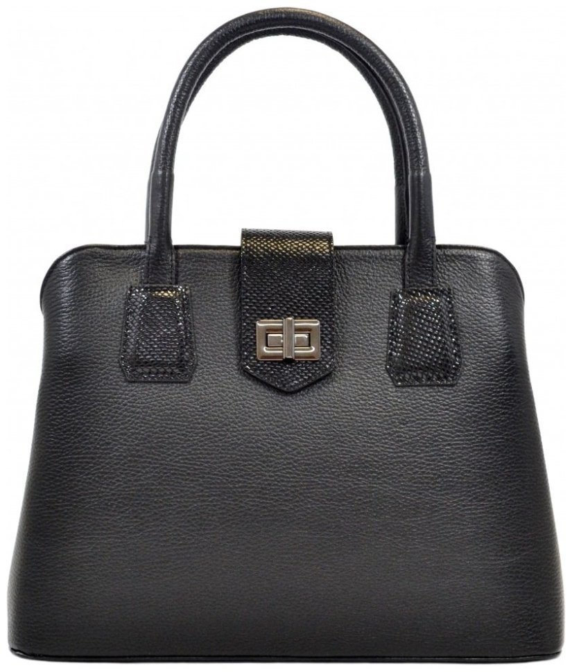 Каркасная деловая женская сумка из фактурной кожи с ручкой для носки Desisan 107434 черная modnotak фото №1
