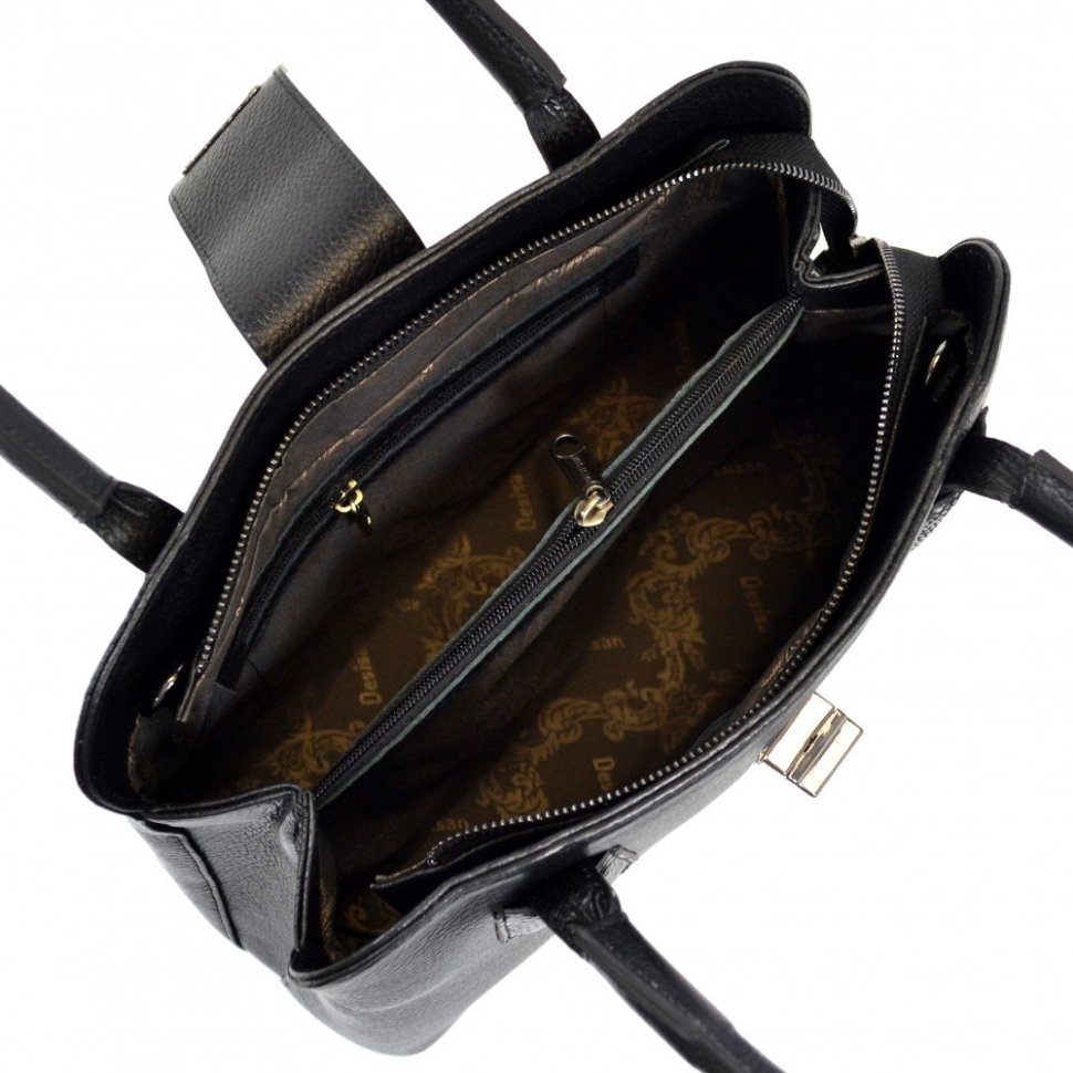 Каркасная деловая женская сумка из фактурной кожи с ручкой для носки Desisan 107434 черная modnotak фото №4