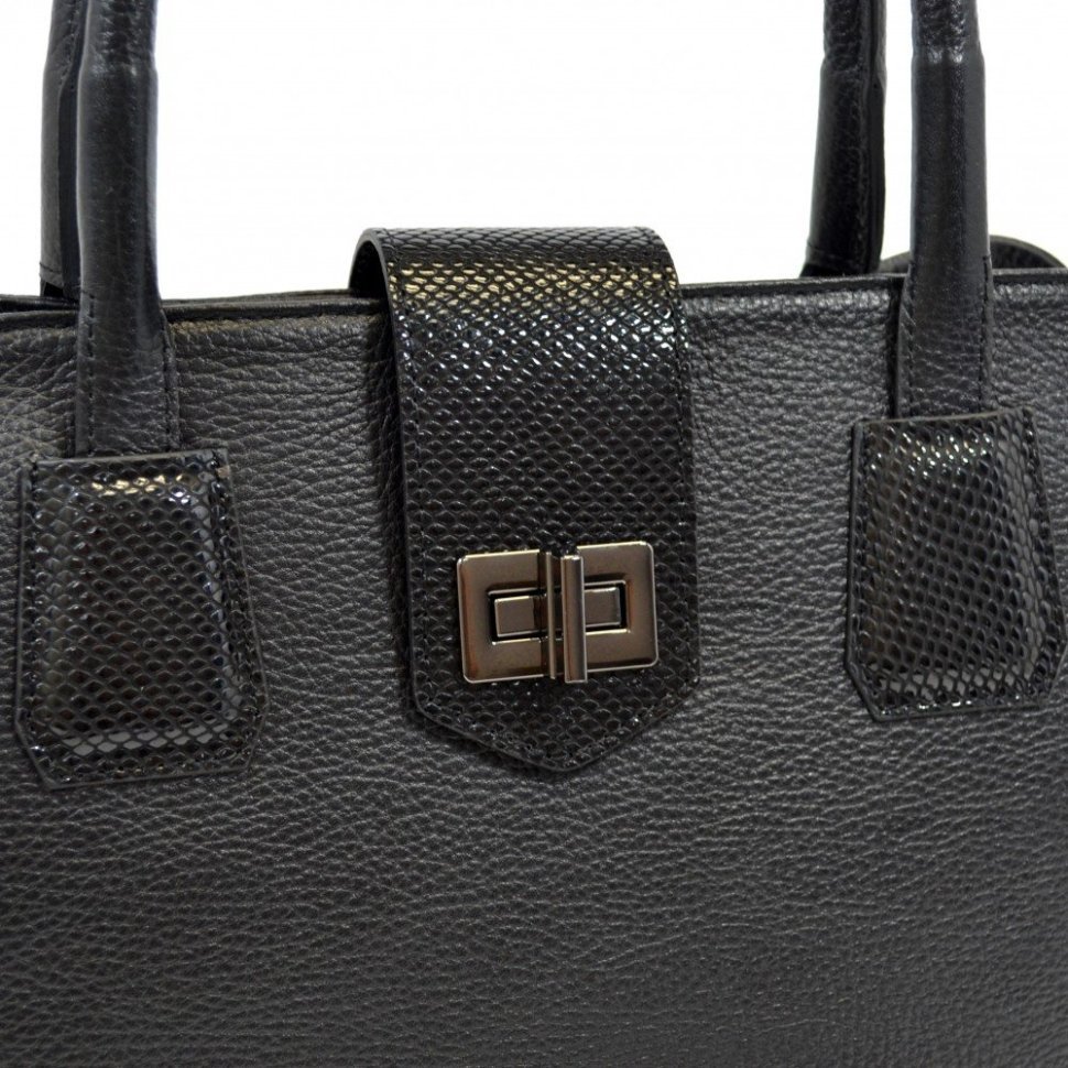 Каркасная деловая женская сумка из фактурной кожи с ручкой для носки Desisan 107434 черная modnotak фото №5