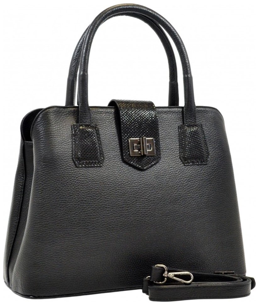 Каркасная деловая женская сумка из фактурной кожи с ручкой для носки Desisan 107434 черная modnotak фото №6
