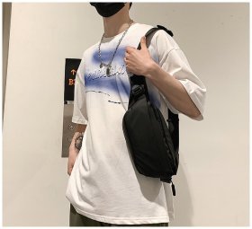 Маленькая повседневная мужская сумка-бананка из прочного черного текстиля Confident 77434