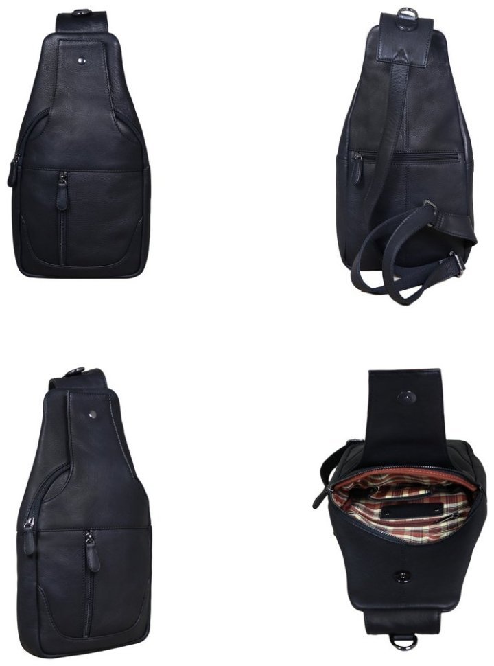 Мужскaя вертикальная сумка-слинг из натуральной черной кожи Tavinchi 77534