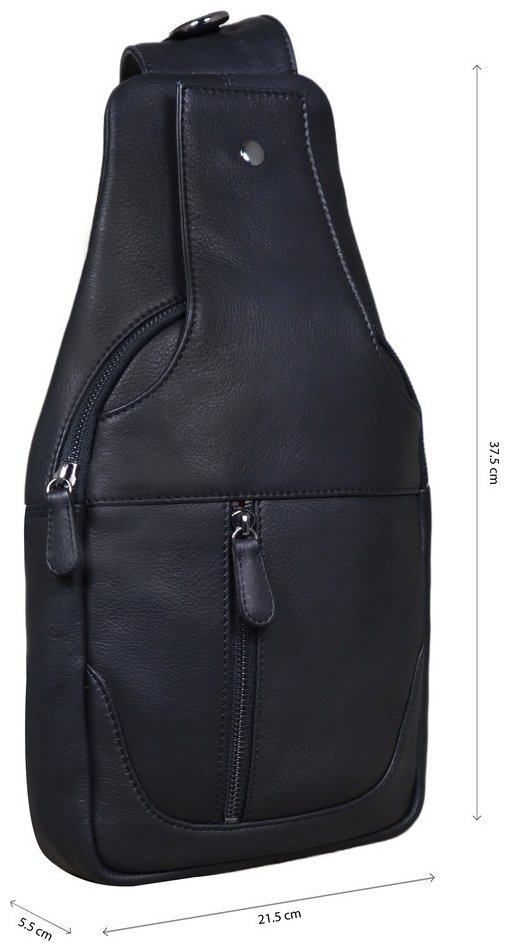 Мужскaя вертикальная сумка-слинг из натуральной черной кожи Tavinchi 77534