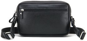 Невелика горизонтальна шкіряна чоловіча сумка через плече в чорному кольорі Tom Stone 77734