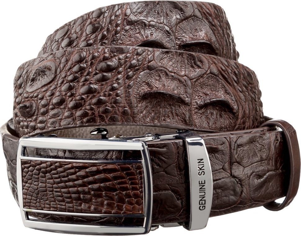 Модний ремінь-автомат з коричневої шкіри крокодила CROCODILE LEATHER (024-18240) фото №1 Модний ремінь-автомат з коричневої шкіри крокодила CROCODILE LEATHER (024-18240) modnotak фото №1