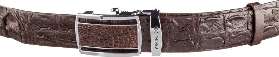 Модний ремінь-автомат з коричневої шкіри крокодила CROCODILE LEATHER (024-18240) фото №2 Модний ремінь-автомат з коричневої шкіри крокодила CROCODILE LEATHER (024-18240) modnotak фото №2