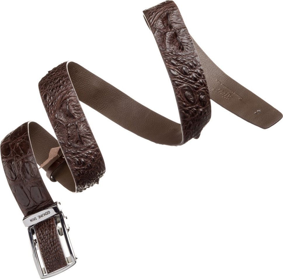 Модний ремінь-автомат з коричневої шкіри крокодила CROCODILE LEATHER (024-18240) фото №3 Модний ремінь-автомат з коричневої шкіри крокодила CROCODILE LEATHER (024-18240) modnotak фото №3