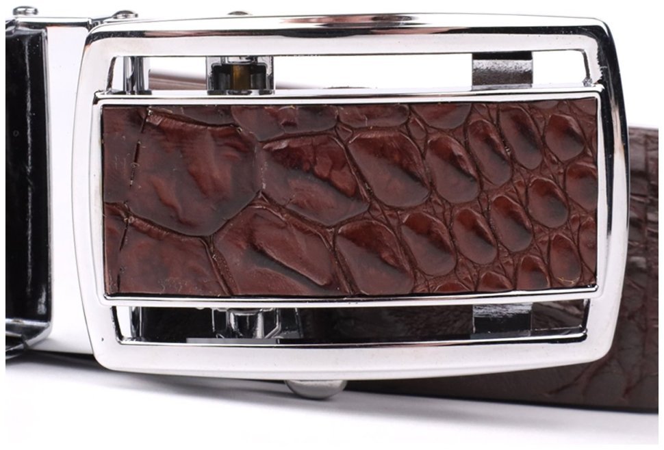 Модний ремінь-автомат з коричневої шкіри крокодила CROCODILE LEATHER (024-18240) фото №7 Модний ремінь-автомат з коричневої шкіри крокодила CROCODILE LEATHER (024-18240) modnotak фото №7