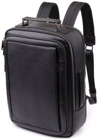 Великий міський чоловічий рюкзак із фактурної шкіри чорного кольору Vintage 97834