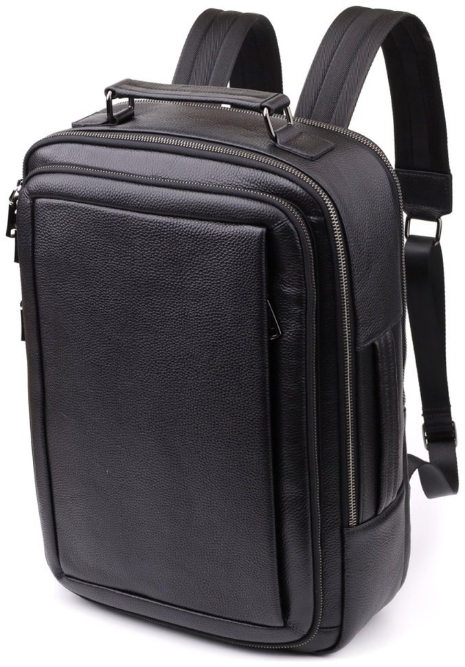 Большой городской мужской рюкзак из фактурной кожи черного цвета Vintage 97834 modnotak фото №1