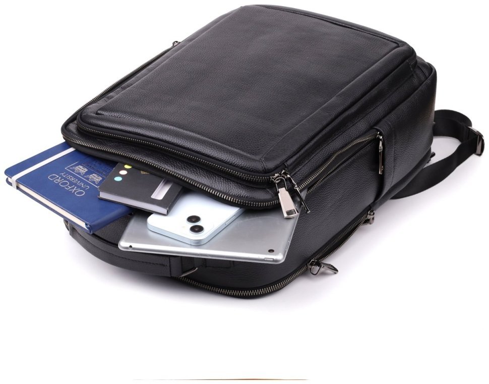 Большой городской мужской рюкзак из фактурной кожи черного цвета Vintage 97834 modnotak фото №9