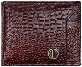Стильне чоловіче портмоне зі шкіри під фактуру крокодила зі знімним блоком для карток Hammonds Flycatcher HF577 коричневого кольору 108034