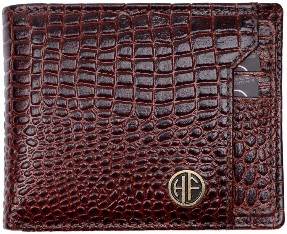 Стильное мужское портмоне из кожи под фактуру крокодила со съемным блоком для карт Hammonds Flycatcher HF577 коричневого цвета 108034 modnotak фото №1