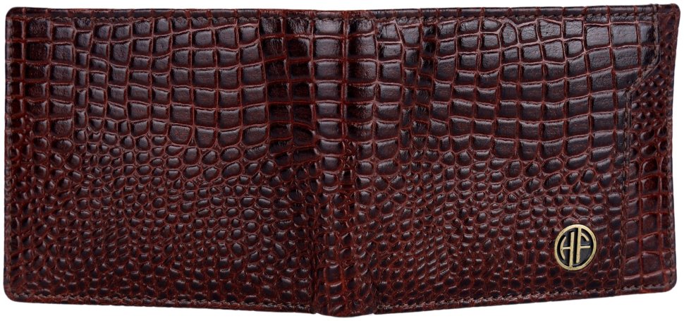 Стильное мужское портмоне из кожи под фактуру крокодила со съемным блоком для карт Hammonds Flycatcher HF577 коричневого цвета 108034 modnotak фото №4