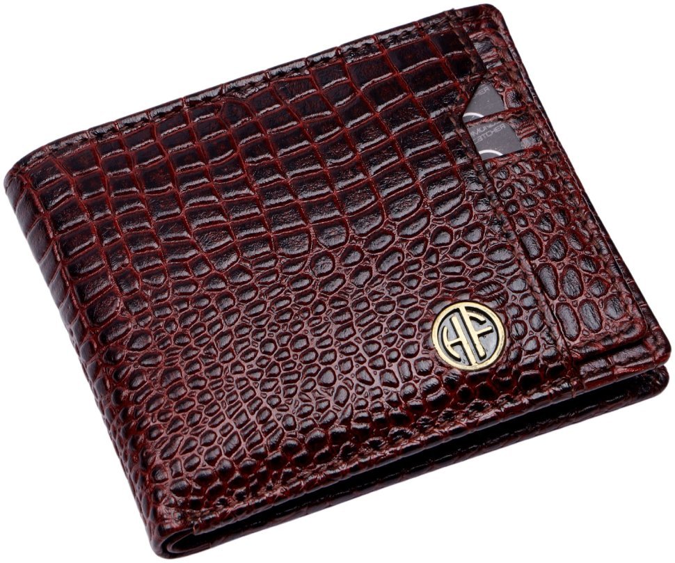 Стильное мужское портмоне из кожи под фактуру крокодила со съемным блоком для карт Hammonds Flycatcher HF577 коричневого цвета 108034 modnotak фото №5