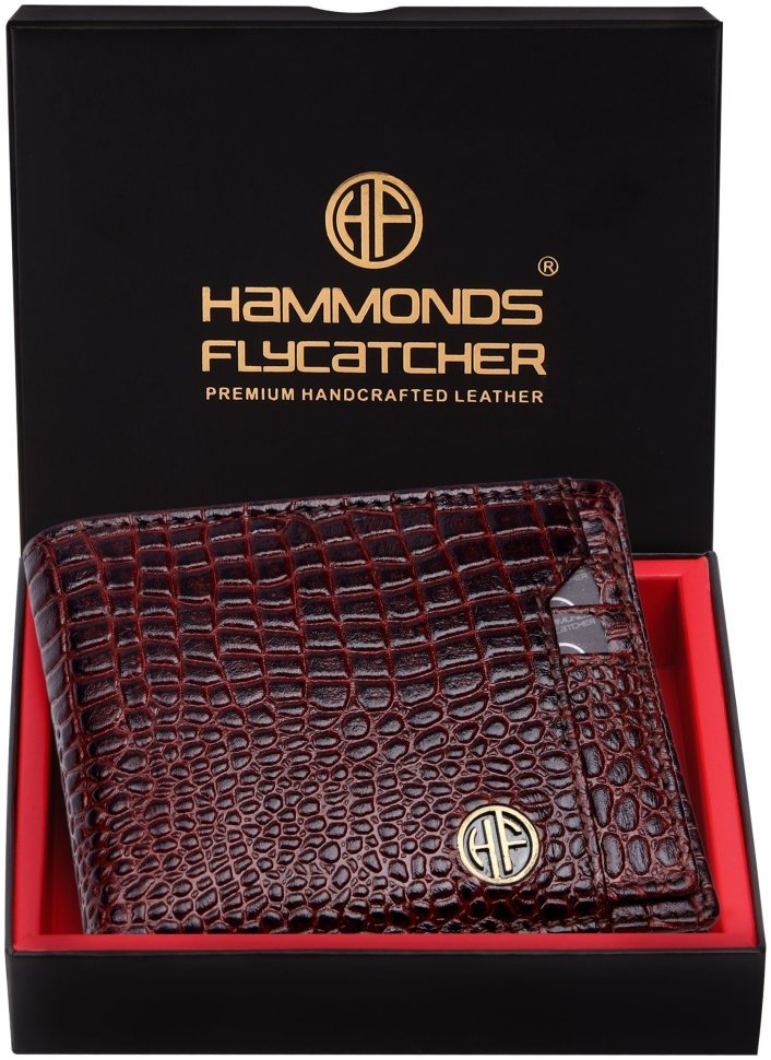 Стильное мужское портмоне из кожи под фактуру крокодила со съемным блоком для карт Hammonds Flycatcher HF577 коричневого цвета 108034 modnotak фото №6