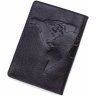Шкіряна обкладинка для паспорта темно-синього кольору з принтом ST Leather (16602) - 3